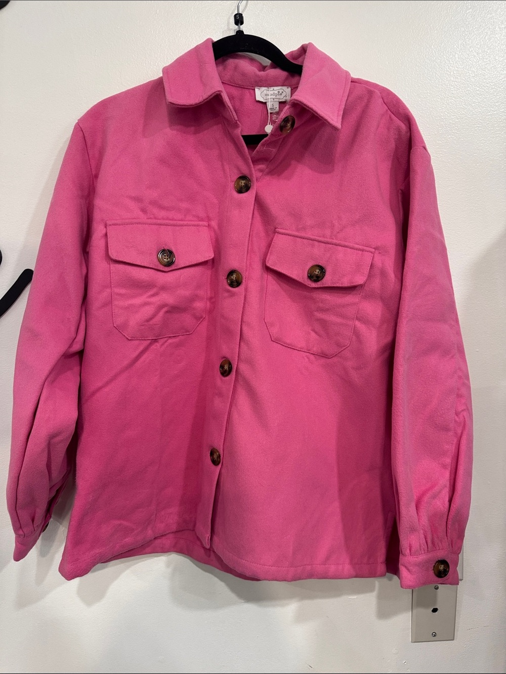Mud Pie Bright Pink Button-Front Utility Jacket